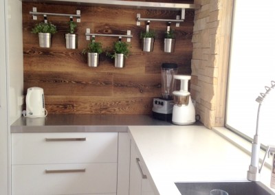 Stainless Steel and Rustic Timber Breakfast Bar