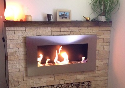 Ethanol Fireplace and Real Stone Feature Wall