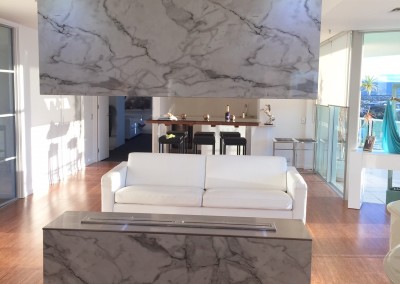 Ethanol Fireplace, Marble Imitation Feature Wall